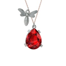 Bombus Arı Kolye - Garnet 14 ayar beyaz altın kolye (40 cm gümüş rolo zincir) #1b132jc