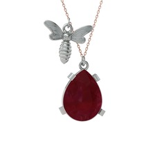 Bombus Arı Kolye - Kök yakut 14 ayar beyaz altın kolye (40 cm rose altın rolo zincir) #1b6fn2s