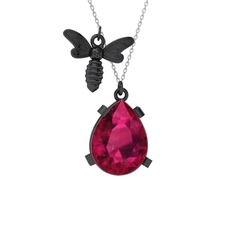 Bombus Arı Kolye - Rodolit garnet 925 ayar siyah rodyum kaplama gümüş kolye (40 cm gümüş rolo zincir) #1cgmd8e