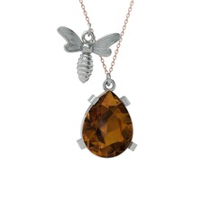 Bombus Arı Kolye - Dumanlı kuvars 14 ayar beyaz altın kolye (40 cm rose altın rolo zincir) #1exwml2