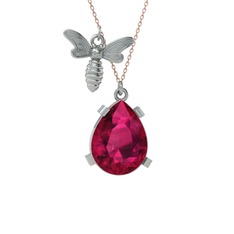 Bombus Arı Kolye - Rodolit garnet 18 ayar beyaz altın kolye (40 cm gümüş rolo zincir) #1fd8a9