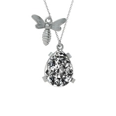 Bombus Arı Kolye - Swarovski 14 ayar beyaz altın kolye (40 cm beyaz altın rolo zincir) #1geay9t