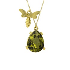 Peridot 8 ayar altın kolye (40 cm gümüş rolo zincir)