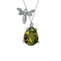 Peridot 8 ayar beyaz altın kolye (40 cm rose altın rolo zincir)