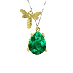 Bombus Arı Kolye - Yeşil kuvars 14 ayar altın kolye (40 cm beyaz altın rolo zincir) #1hxwf0d