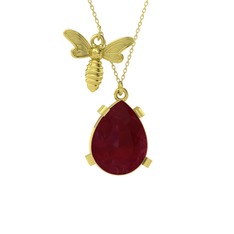 Bombus Arı Kolye - Kök yakut 8 ayar altın kolye (40 cm altın rolo zincir) #1i10ddq