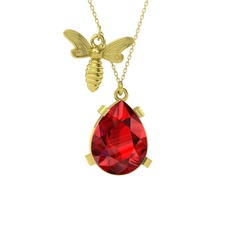 Bombus Arı Kolye - Garnet 8 ayar altın kolye (40 cm altın rolo zincir) #1i4bsmb