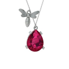 Bombus Arı Kolye - Rodolit garnet 8 ayar beyaz altın kolye (40 cm beyaz altın rolo zincir) #1juvi5l