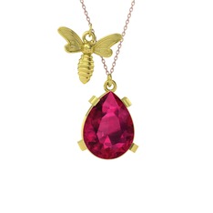 Bombus Arı Kolye - Rodolit garnet 8 ayar altın kolye (40 cm rose altın rolo zincir) #1krdd2d