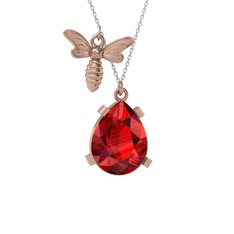 Bombus Arı Kolye - Garnet 18 ayar rose altın kolye (40 cm beyaz altın rolo zincir) #1krzdin