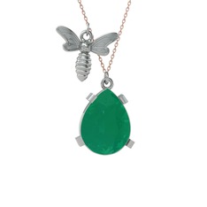 Bombus Arı Kolye - Kök zümrüt 18 ayar beyaz altın kolye (40 cm rose altın rolo zincir) #1kwq7oz
