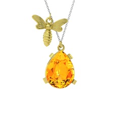 Bombus Arı Kolye - Sitrin 925 ayar altın kaplama gümüş kolye (40 cm gümüş rolo zincir) #1lkejy3
