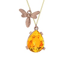 Bombus Arı Kolye - Sitrin 925 ayar rose altın kaplama gümüş kolye (40 cm gümüş rolo zincir) #1loff31