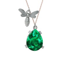 Bombus Arı Kolye - Yeşil kuvars 8 ayar beyaz altın kolye (40 cm rose altın rolo zincir) #1mh1tq8