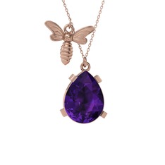 Bombus Arı Kolye - Ametist 8 ayar rose altın kolye (40 cm rose altın rolo zincir) #1mpdjw7