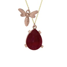 Bombus Arı Kolye - Kök yakut 18 ayar rose altın kolye (40 cm altın rolo zincir) #1mxv7ii