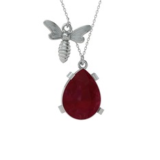 Bombus Arı Kolye - Kök yakut 14 ayar beyaz altın kolye (40 cm beyaz altın rolo zincir) #1n0t1d5