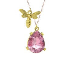 Pembe kuvars 14 ayar altın kolye (40 cm rose altın rolo zincir)