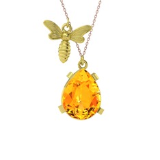 Bombus Arı Kolye - Sitrin 14 ayar altın kolye (40 cm rose altın rolo zincir) #1olzwl6