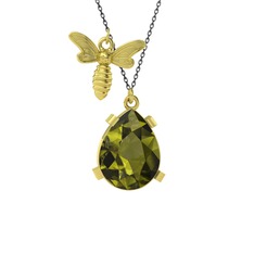 Peridot 8 ayar altın kolye (40 cm gümüş rolo zincir)