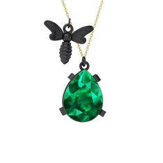 Bombus Arı Kolye - Yeşil kuvars 925 ayar siyah rodyum kaplama gümüş kolye (40 cm altın rolo zincir) #1pzhzl