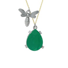 Kök zümrüt 18 ayar beyaz altın kolye (40 cm gümüş rolo zincir)