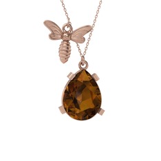 Bombus Arı Kolye - Dumanlı kuvars 925 ayar rose altın kaplama gümüş kolye (40 cm gümüş rolo zincir) #1r4msgj