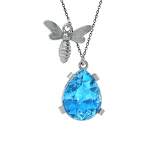 Bombus Arı Kolye - Akuamarin 8 ayar beyaz altın kolye (40 cm gümüş rolo zincir) #1r7h61c