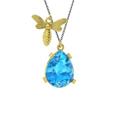 Bombus Arı Kolye - Akuamarin 925 ayar altın kaplama gümüş kolye (40 cm gümüş rolo zincir) #1s1751t