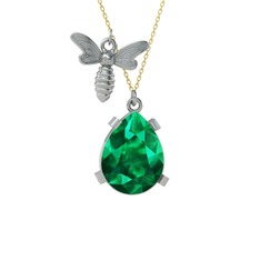 Bombus Arı Kolye - Yeşil kuvars 8 ayar beyaz altın kolye (40 cm altın rolo zincir) #1ubilsf