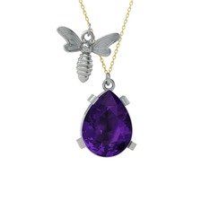 Ametist 8 ayar beyaz altın kolye (40 cm altın rolo zincir)