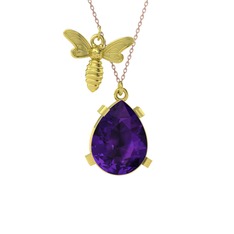 Bombus Arı Kolye - Ametist 8 ayar altın kolye (40 cm rose altın rolo zincir) #1velnp8
