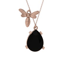 Bombus Arı Kolye - Siyah zirkon 8 ayar rose altın kolye (40 cm gümüş rolo zincir) #1wnmecs