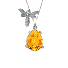 Bombus Arı Kolye - Sitrin 18 ayar beyaz altın kolye (40 cm rose altın rolo zincir) #1wzmvj8