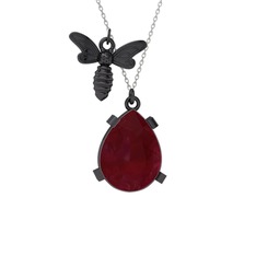 Kök yakut 925 ayar siyah rodyum kaplama gümüş kolye (40 cm beyaz altın rolo zincir)