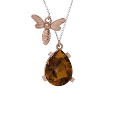 Bombus Arı Kolye - Dumanlı kuvars 925 ayar rose altın kaplama gümüş kolye (40 cm beyaz altın rolo zincir) #3ramrj