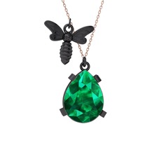 Yeşil kuvars 925 ayar siyah rodyum kaplama gümüş kolye (40 cm rose altın rolo zincir)