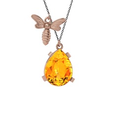 Bombus Arı Kolye - Sitrin 14 ayar rose altın kolye (40 cm gümüş rolo zincir) #4pda71