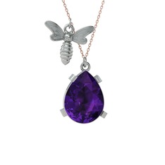 Ametist 8 ayar beyaz altın kolye (40 cm rose altın rolo zincir)