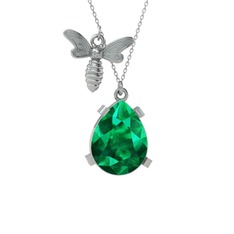 Bombus Arı Kolye - Yeşil kuvars 925 ayar gümüş kolye (40 cm beyaz altın rolo zincir) #52fcwd