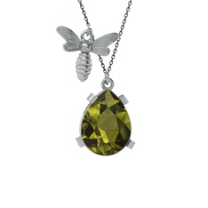 Bombus Arı Kolye - Peridot 14 ayar beyaz altın kolye (40 cm gümüş rolo zincir) #5j83t3