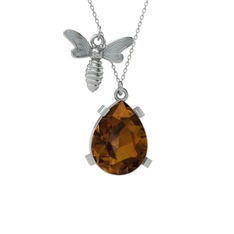 Bombus Arı Kolye - Dumanlı kuvars 925 ayar gümüş kolye (40 cm beyaz altın rolo zincir) #5jeo0g