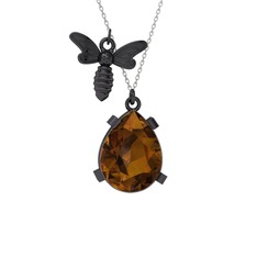 Bombus Arı Kolye - Dumanlı kuvars 925 ayar siyah rodyum kaplama gümüş kolye (40 cm gümüş rolo zincir) #6wrxuh