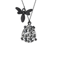Bombus Arı Kolye - Swarovski 925 ayar siyah rodyum kaplama gümüş kolye (40 cm gümüş rolo zincir) #7bysxx