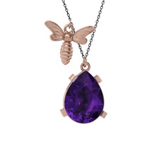 Bombus Arı Kolye - Ametist 925 ayar rose altın kaplama gümüş kolye (40 cm gümüş rolo zincir) #7yocaj