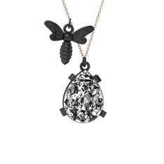 Bombus Arı Kolye - Swarovski 925 ayar siyah rodyum kaplama gümüş kolye (40 cm rose altın rolo zincir) #81picc