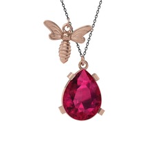 Bombus Arı Kolye - Rodolit garnet 925 ayar rose altın kaplama gümüş kolye (40 cm gümüş rolo zincir) #9nmjxe