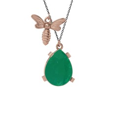 Bombus Arı Kolye - Kök zümrüt 8 ayar rose altın kolye (40 cm gümüş rolo zincir) #atwv0e