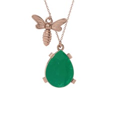 Bombus Arı Kolye - Kök zümrüt 14 ayar rose altın kolye (40 cm gümüş rolo zincir) #az7q8o