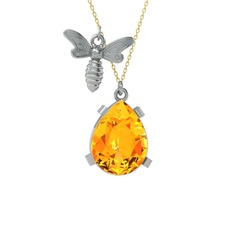 Bombus Arı Kolye - Sitrin 18 ayar beyaz altın kolye (40 cm altın rolo zincir) #cpn3il